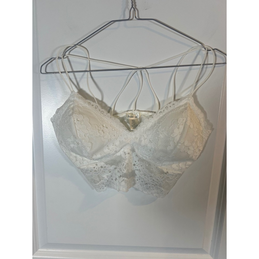 Bozzolo Womens Bralette Floral Lace Strappy Cage Back White Small
